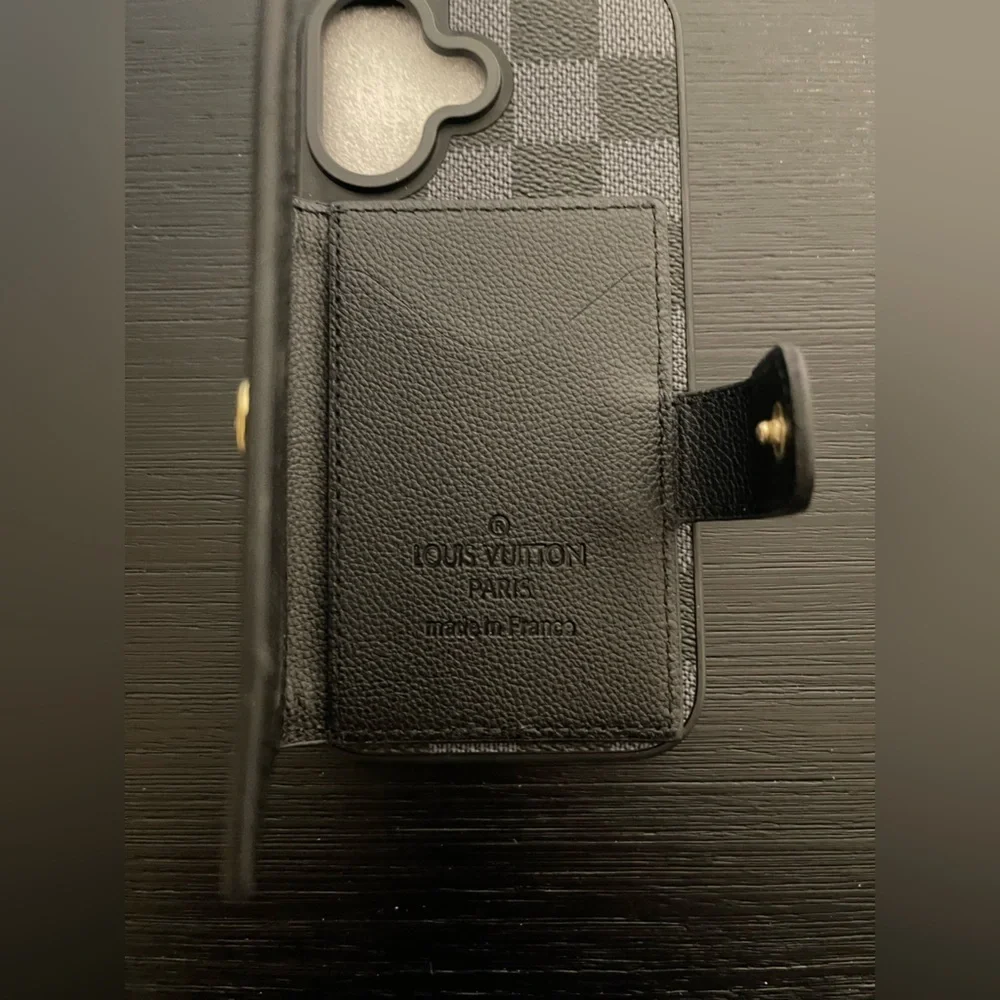 iPhone 16 with Checkered Phone Wallet Case